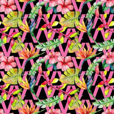 Tropikal Hawaii desen bir suluboya tarzında bırakır..