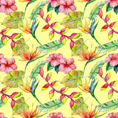 Tropikal Hawaii desen bir suluboya tarzında bırakır..