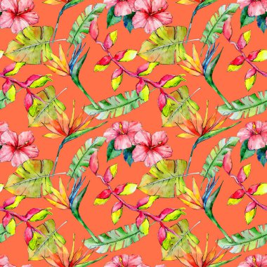 Tropikal Hawaii desen bir suluboya tarzında bırakır..