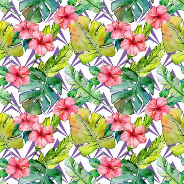 Tropikal Hawaii desen bir suluboya tarzında bırakır..