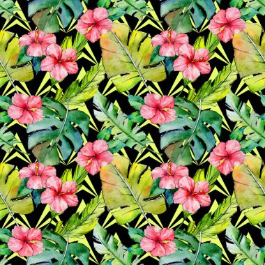 Tropikal Hawaii desen bir suluboya tarzında bırakır..