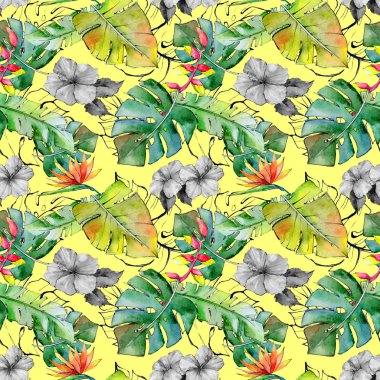Tropikal Hawaii desen bir suluboya tarzında bırakır..