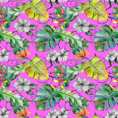 Tropikal Hawaii desen bir suluboya tarzında bırakır..