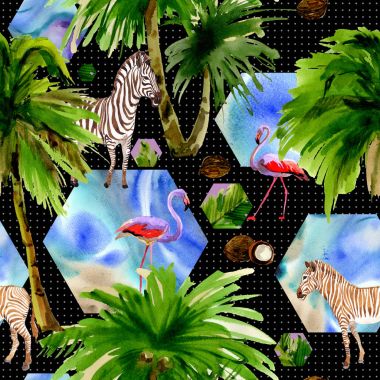 Tropikal Hawaii palmiye ağacı desen bir suluboya tarzında bırakır..