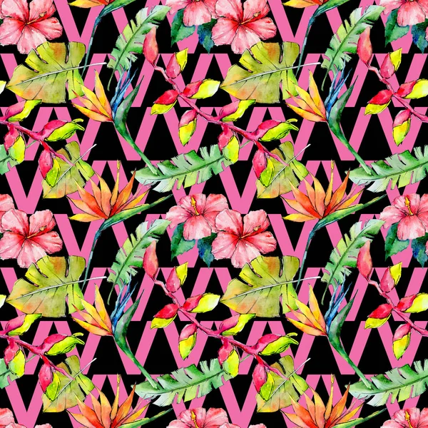 열 대의 하와이 수채화 스타일에서 패턴을 나뭇잎. — 스톡 사진