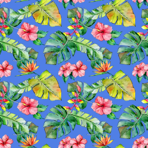 Tropical Hawaii leaves pattern in a watercolor style. — Stock Photo, Image