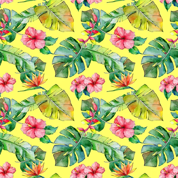 Tropical Hawaii leaves pattern in a watercolor style. — Stock Photo, Image