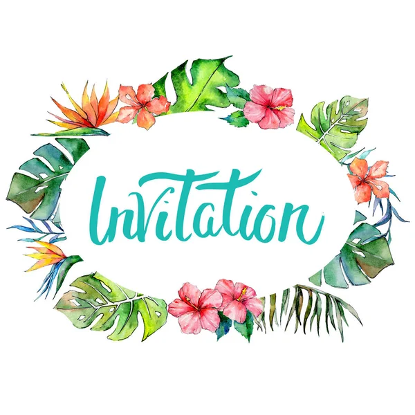 Tropische Hawaii-Blätter rahmen im Aquarell-Stil. — Stockfoto