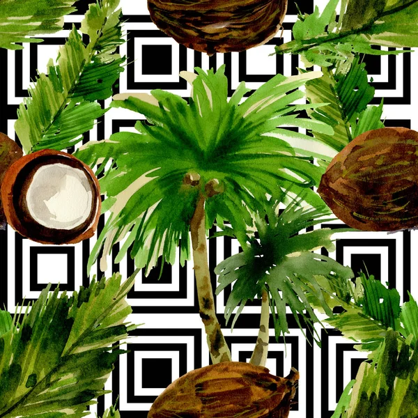 Tropical Hawaii leaves palm tree pattern in a watercolor style.