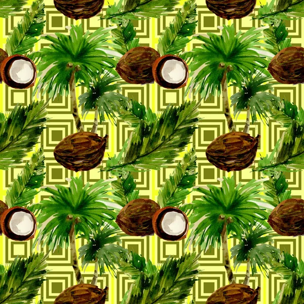 Tropical Hawaii leaves palm tree pattern in a watercolor style. — Stock Photo, Image