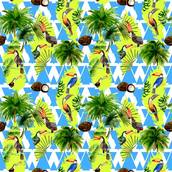 Tropische Hawaii verlaat palm tree patroon in een aquarel stijl. — Stockfoto