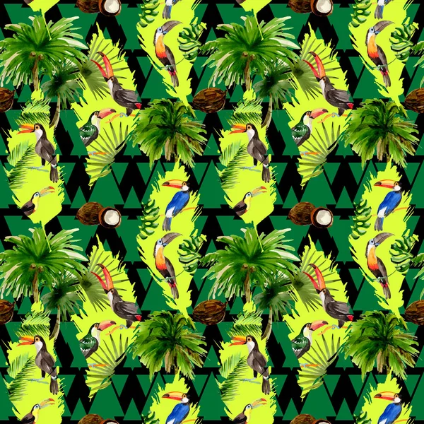 热带夏威夷叶棕榈树图案以水彩风格. — 图库照片