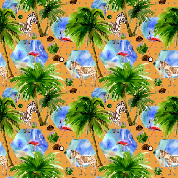Tropical Hawaii deixa palmeira padrão em um estilo aquarela . — Fotografia de Stock