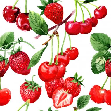 Suluboya tarzında kiraz desen