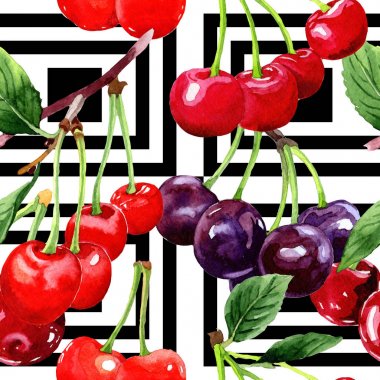 Suluboya tarzında kiraz desen