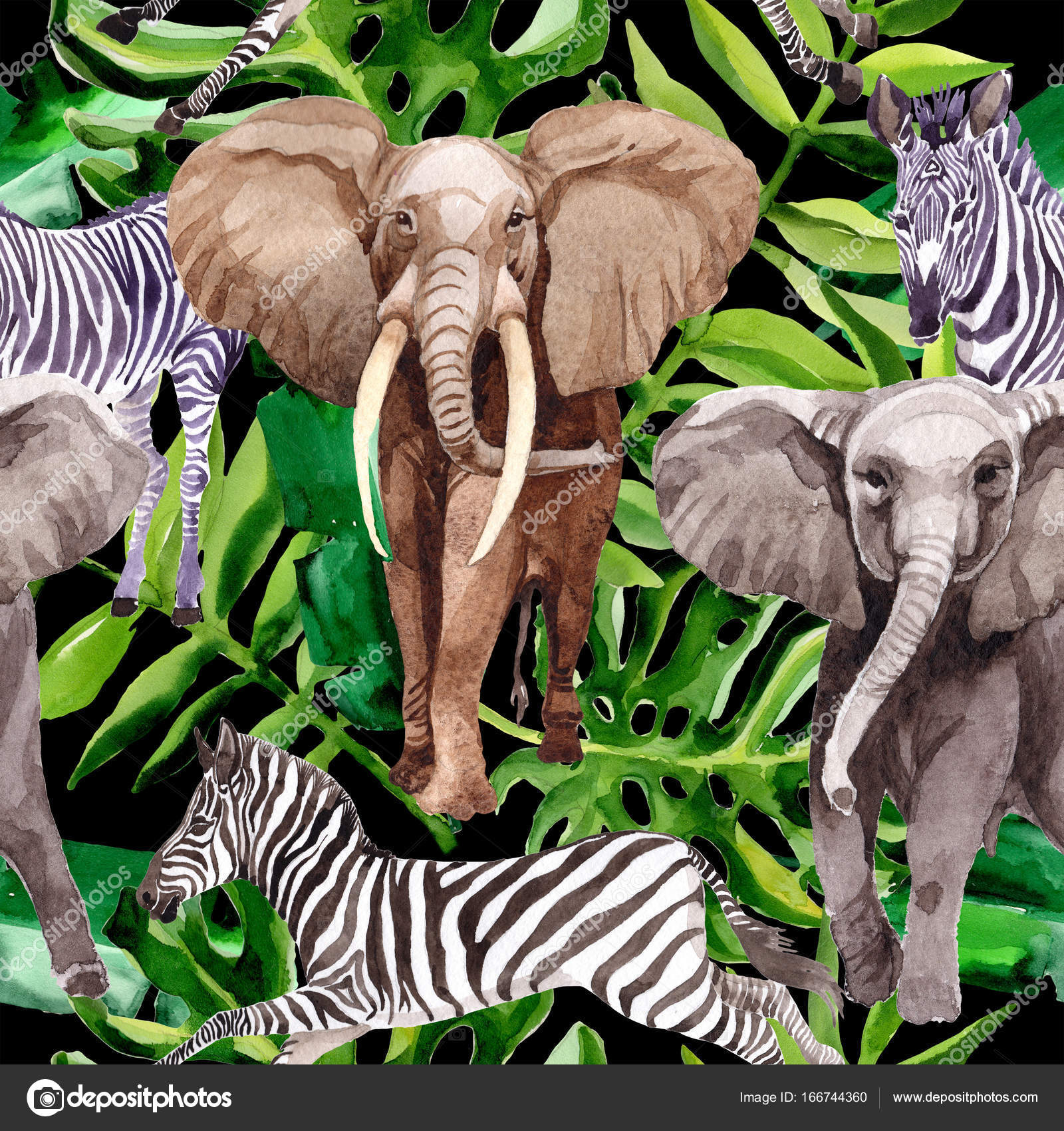 Exotic zebra and elephant wild animals pattern in a watercolor style. Stock Photo by ©MyStocks 166744360 Exotic zebra and elephant wild animals pattern in a watercolor style. Stock Photo by ©MyStocks 166744360