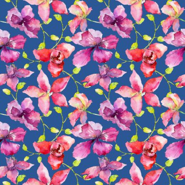 Kır çiçeği orkide çiçek deseni suluboya tarzında.