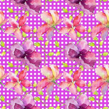 Kır çiçeği orkide çiçek deseni suluboya tarzında.