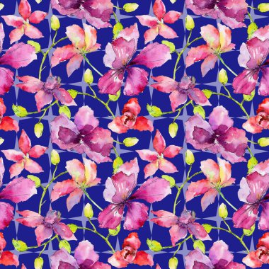 Kır çiçeği orkide çiçek deseni suluboya tarzında.