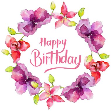 Kır çiçeği orkide çiçek çelenk suluboya tarzında.