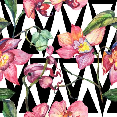 Kır çiçeği orkide çiçek deseni suluboya tarzında.