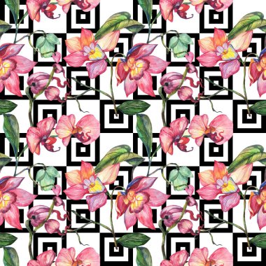 Kır çiçeği orkide çiçek deseni suluboya tarzında.