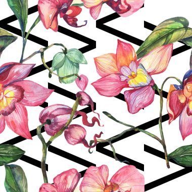 Kır çiçeği orkide çiçek deseni suluboya tarzında.