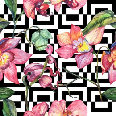 Kır çiçeği orkide çiçek deseni suluboya tarzında.