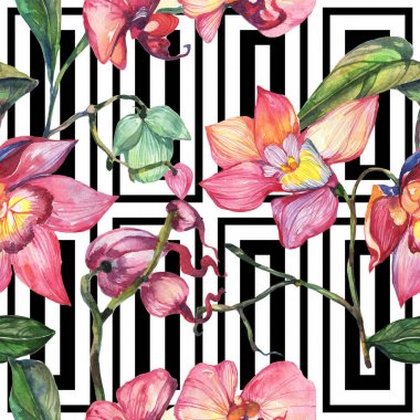 Kır çiçeği orkide çiçek deseni suluboya tarzında.