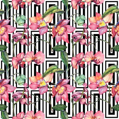 Kır çiçeği orkide çiçek deseni suluboya tarzında.