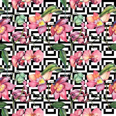 Kır çiçeği orkide çiçek deseni suluboya tarzında.