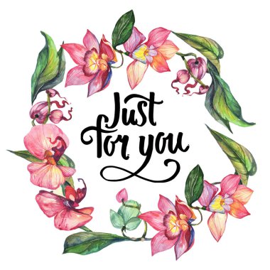 Kır çiçeği orkide çiçek çelenk suluboya tarzında.