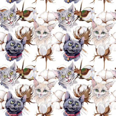 Kır çiçeği pamuk çiçek deseni suluboya tarzında.