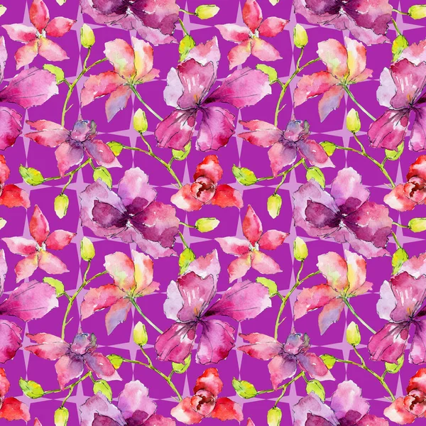 Kır çiçeği orkide çiçek deseni suluboya tarzında.