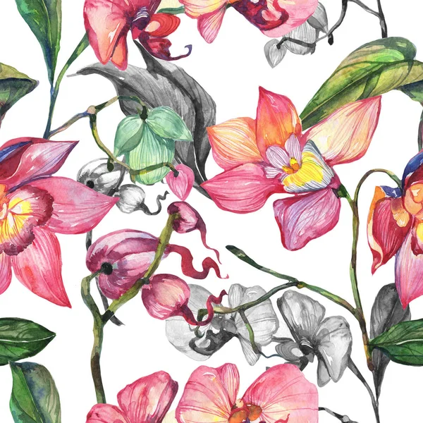 Kır çiçeği orkide çiçek deseni suluboya tarzında.