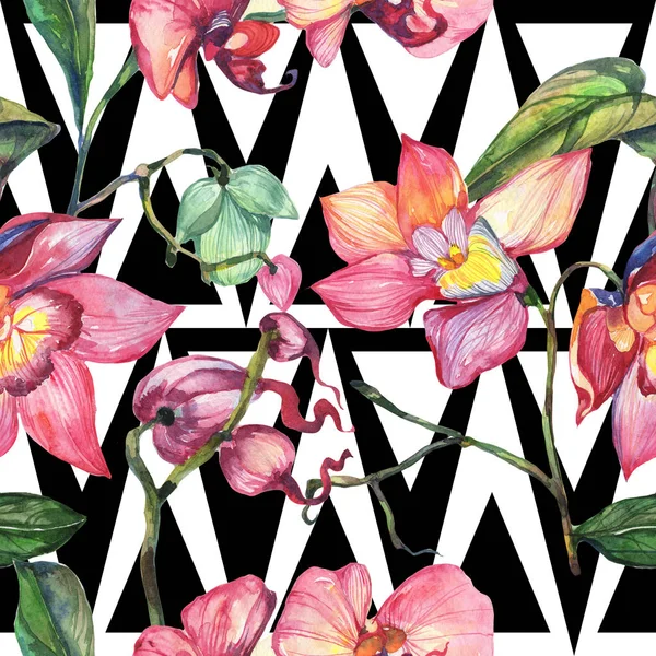 Kır çiçeği orkide çiçek deseni suluboya tarzında.