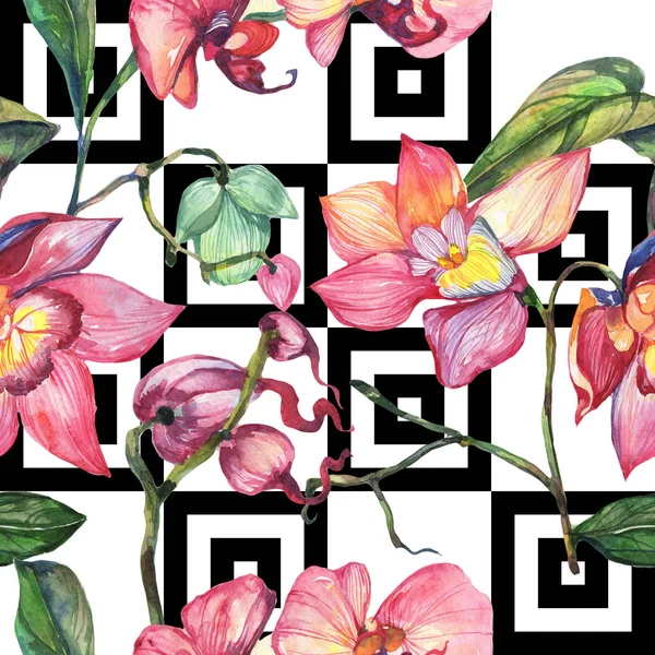 Kır çiçeği orkide çiçek deseni suluboya tarzında.