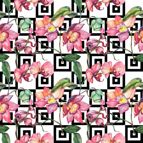 Kır çiçeği orkide çiçek deseni suluboya tarzında.