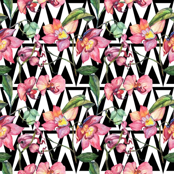 Kır çiçeği orkide çiçek deseni suluboya tarzında.