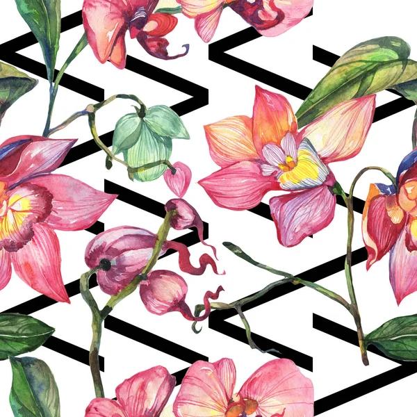 Kır çiçeği orkide çiçek deseni suluboya tarzında.