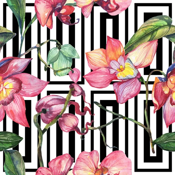 Kır çiçeği orkide çiçek deseni suluboya tarzında.