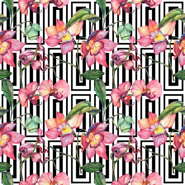 Kır çiçeği orkide çiçek deseni suluboya tarzında.