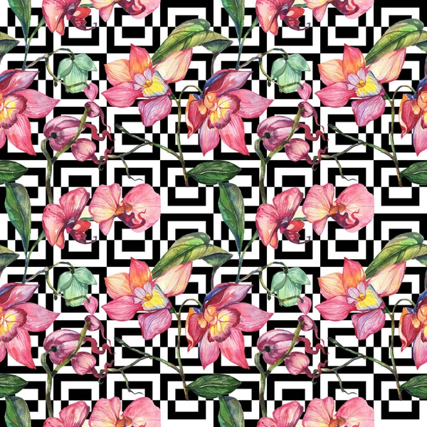 Kır çiçeği orkide çiçek deseni suluboya tarzında.