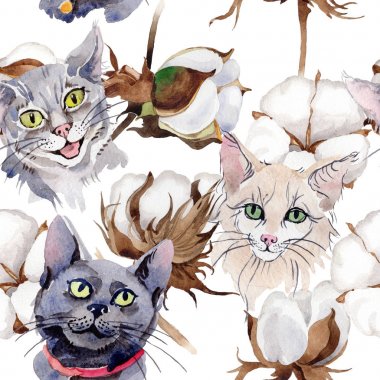 Kır çiçeği pamuk çiçek deseni suluboya tarzında.