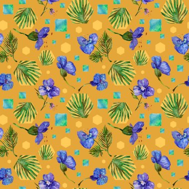 Kır çiçeği orkide çiçek deseni suluboya tarzında.