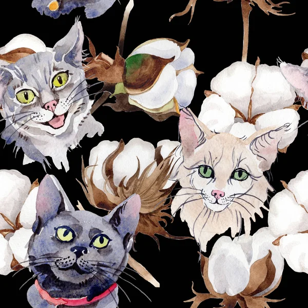 Wildflower cotton flower pattern in a watercolor style.