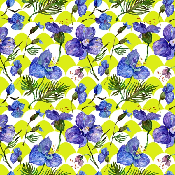 Kır çiçeği orkide çiçek deseni suluboya tarzında.