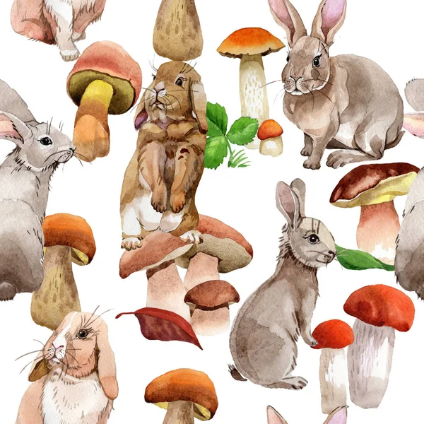 Cogumelos padrão vegetal selvagem em um estilo aquarela . — Fotografia de Stock