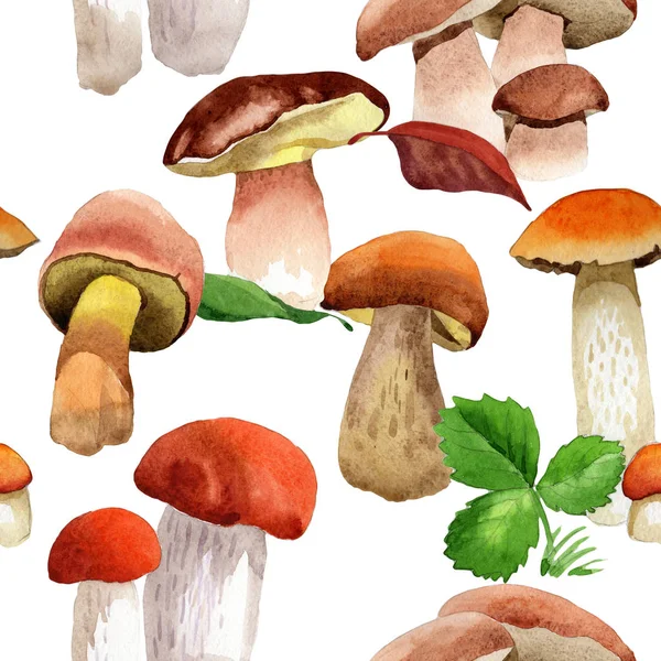 Pilze Wildpflanzenmuster im Aquarell-Stil. — Stockfoto