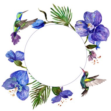 Kır çiçeği orkide çiçek çerçeve suluboya tarzında.